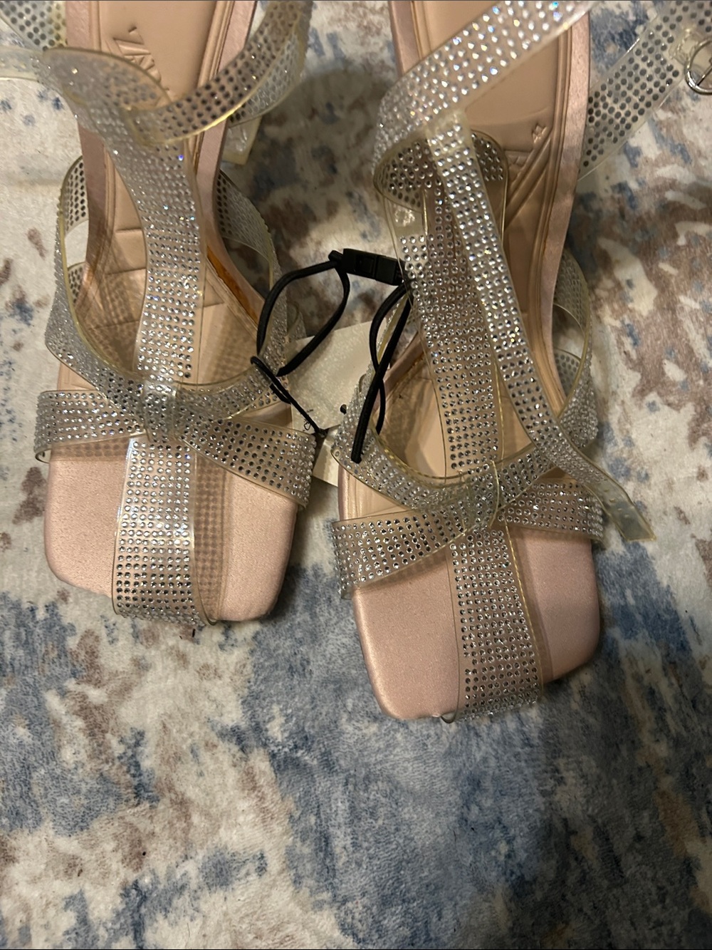 Zara Pink Metallic Rhinestone Strappy Heels
